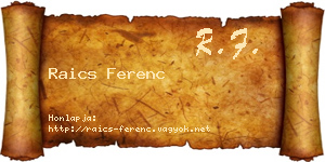 Raics Ferenc névjegykártya